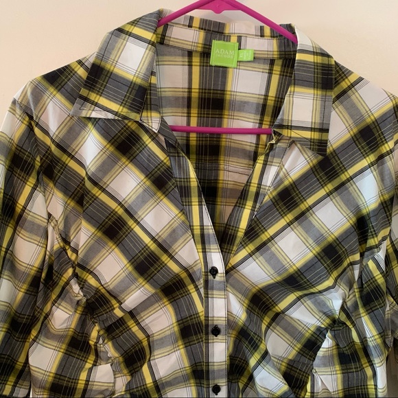 Adam Jacobs Blouse Black Yellow Plaid SS Sz 16 - Picture 2 of 10